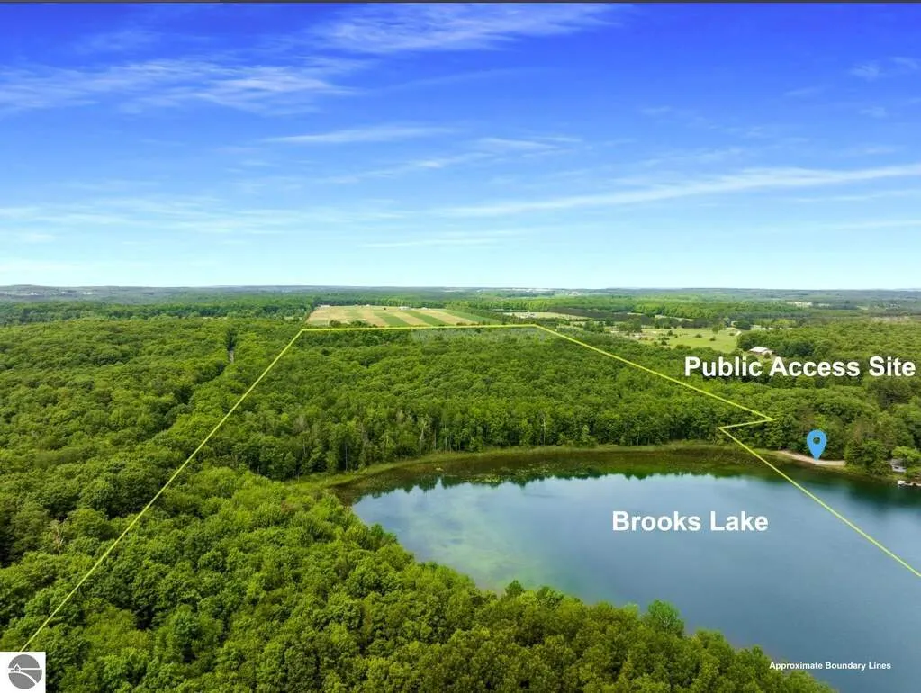 Aerial of Brooks Lake surrounded by mature timber