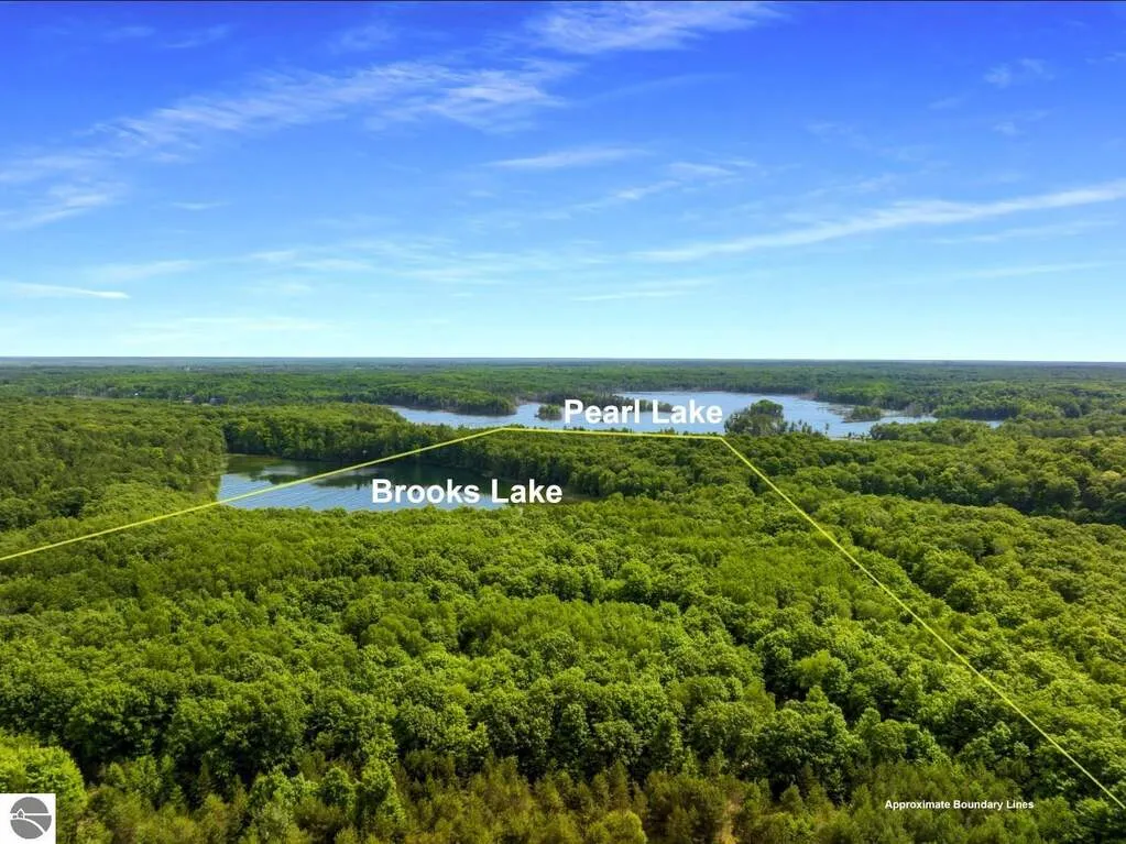 Aerial showing Brooks Lake and Pearl Lake with public access